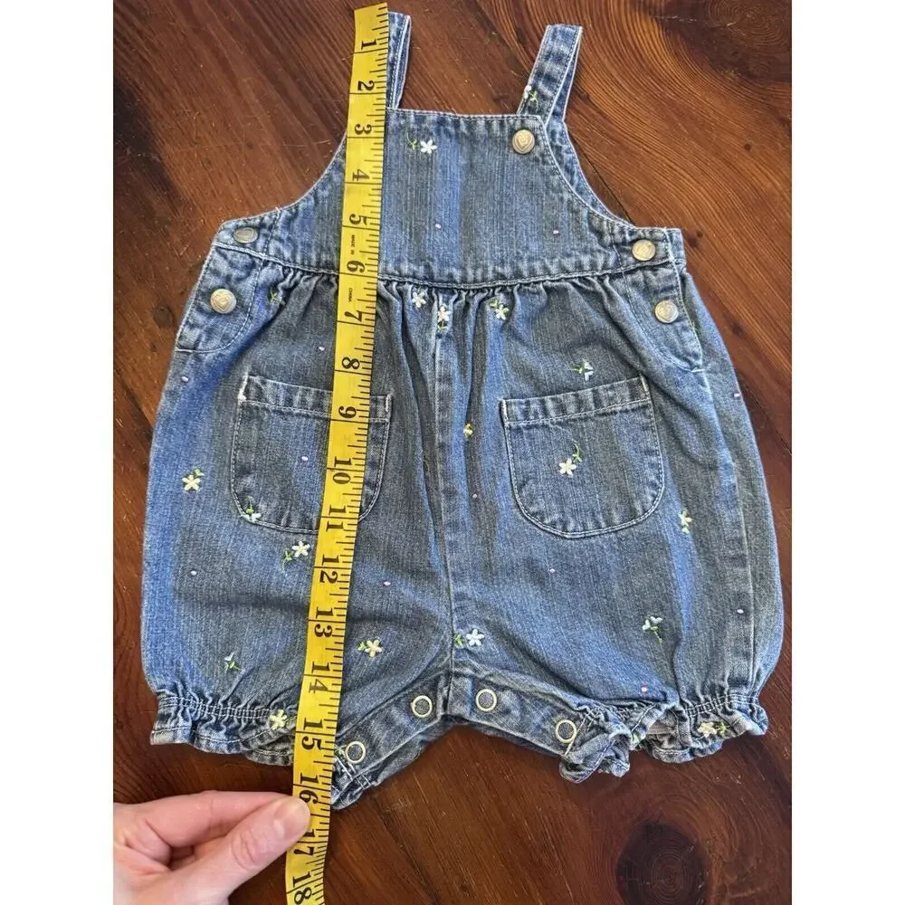 Vintage Baby Girls Carters Jean Shortie Romper Embroidered 6 Months
